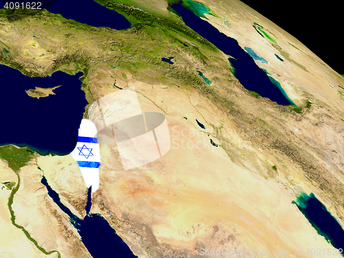 Image of Israel with flag on Earth