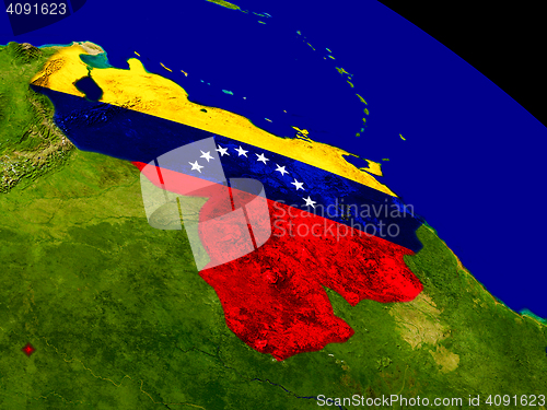 Image of Venezuela with flag on Earth
