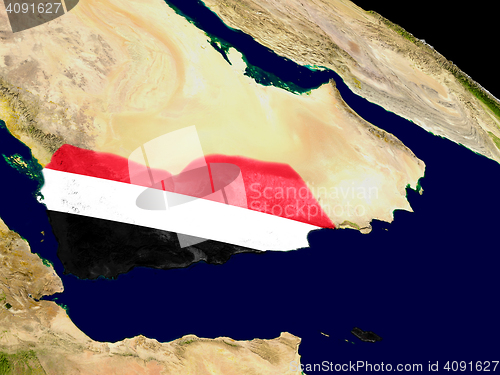 Image of Yemen with flag on Earth