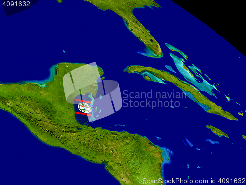 Image of Belize with flag on Earth