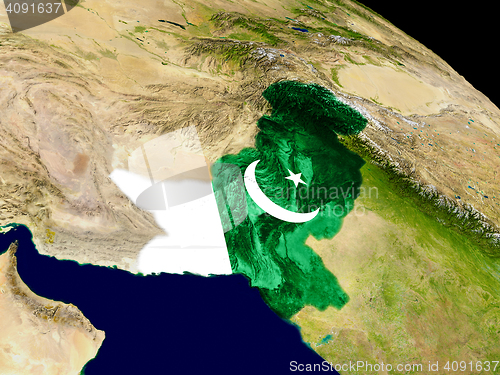 Image of Pakistan with flag on Earth