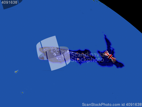 Image of New Zealand with flag on Earth