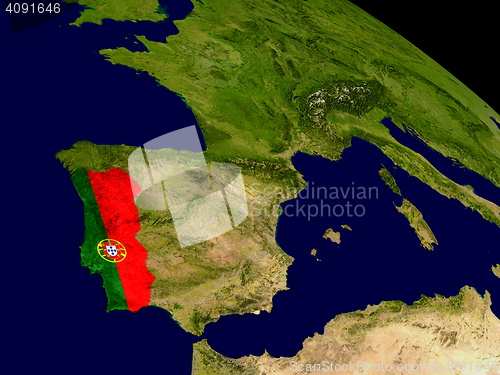 Image of Portugal with flag on Earth