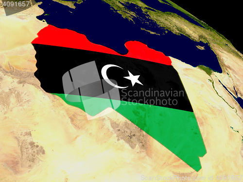 Image of Libya with flag on Earth