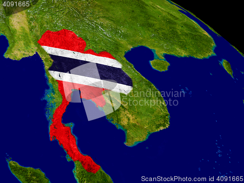 Image of Thailand with flag on Earth