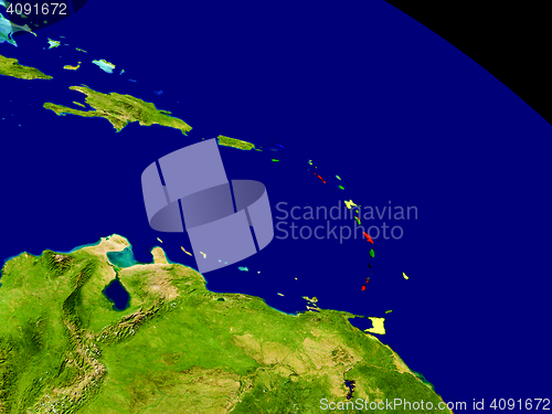 Image of Caribbean with flag on Earth