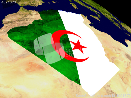 Image of Algeria with flag on Earth