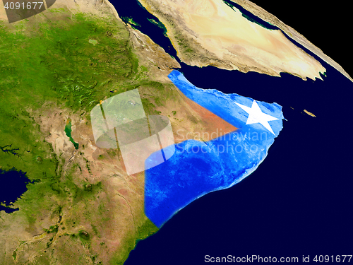 Image of Somalia with flag on Earth