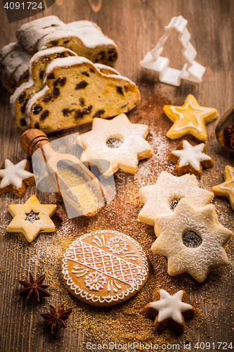 Image of Christmas stollen with cookies