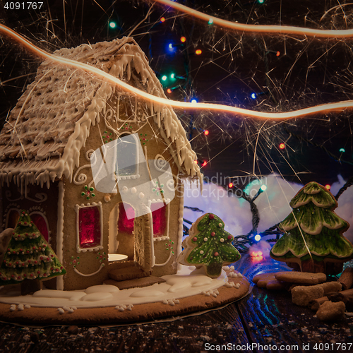 Image of Gingerbread house with lights