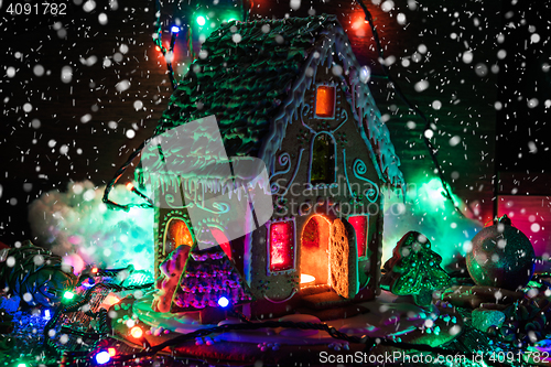 Image of Gingerbread house with lights