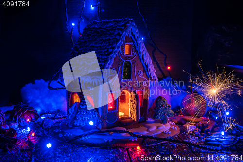 Image of Gingerbread house with lights