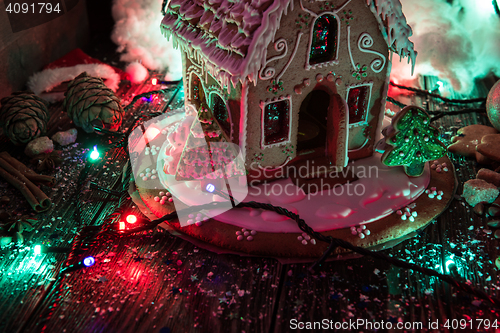 Image of Gingerbread house with lights