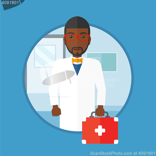 Image of Doctor with first aid box vector illustration.