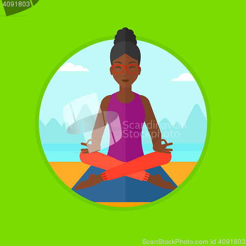 Image of Woman meditating in lotus pose vector illustration