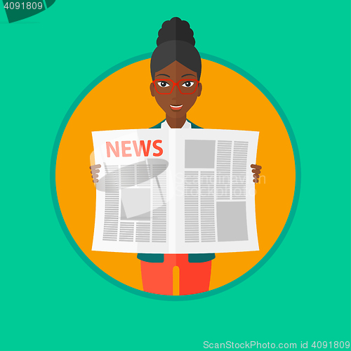 Image of Woman reading newspaper vector illustration.