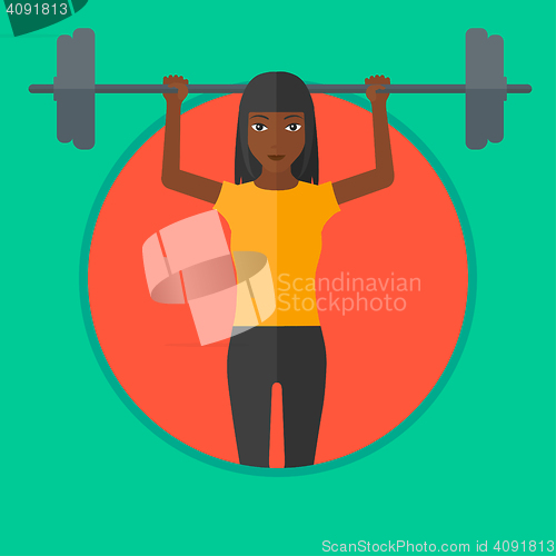 Image of Woman lifting barbell vector illustration.