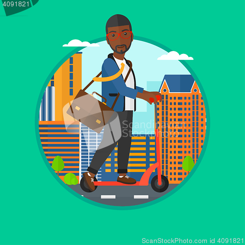 Image of Man riding kick scooter vector illustration.