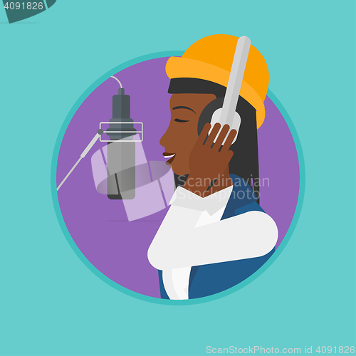 Image of Singer recording song vector illustration.
