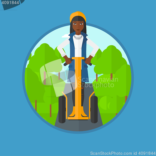 Image of Woman driving electric scooter vector illustration