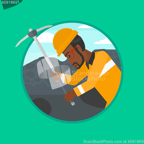 Image of Miner working with pickaxe vector illustration.