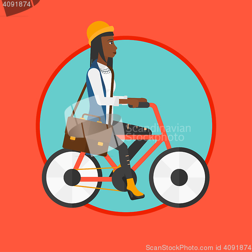 Image of Woman riding bicycle vector illustration.