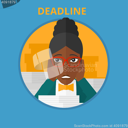 Image of Business woman having problem with deadline.