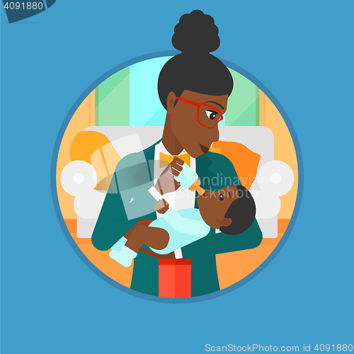 Image of Mother feeding baby vector illustration.