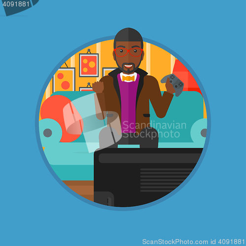 Image of Man playing video game vector illustration.