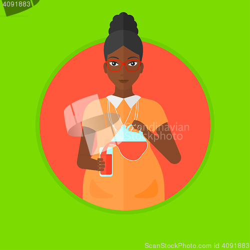 Image of Pregnant woman pouring juice vector illustration.