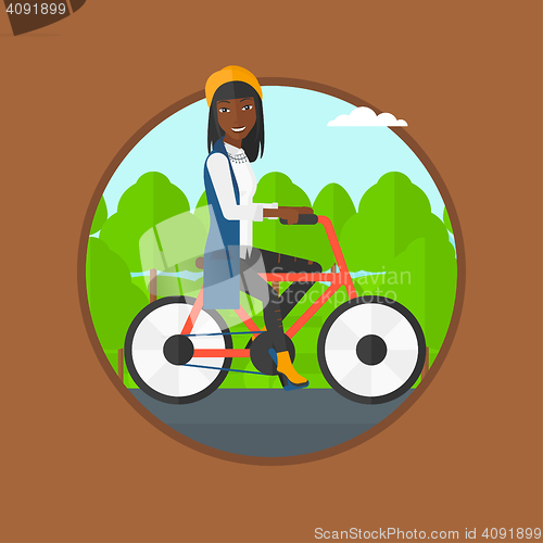 Image of Woman riding bicycle vector illustration.