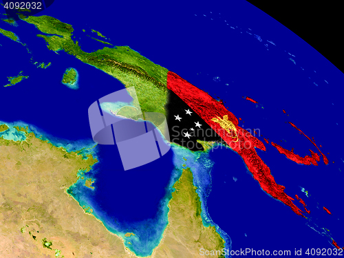 Image of Papua New Guinea with flag on Earth