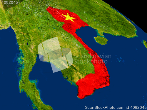 Image of Vietnam with flag on Earth