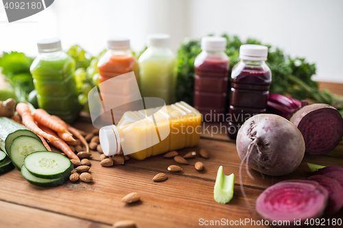 Image of bottles with different fruit or vegetable juices