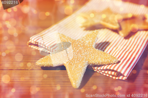 Image of christmas gingerbread cookies and towel