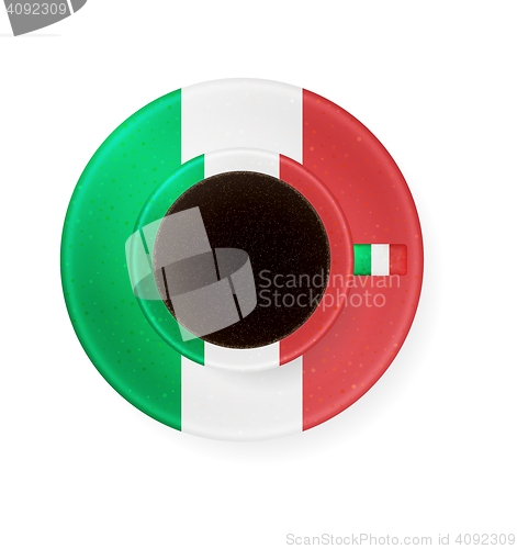 Image of cup with colors of italian flag of coffee
