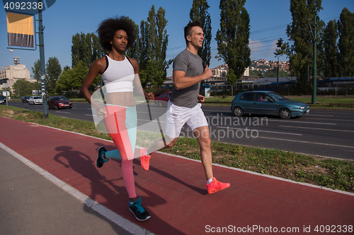 Image of multiethnic group of people on the jogging