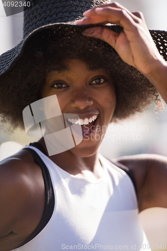 Image of Close up portrait of a beautiful young african american woman sm