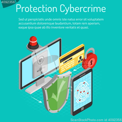 Image of Cyber crime protection isometric concept