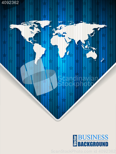 Image of Abstract blue brochure with stripes stars and world map