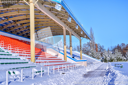 Image of Background chairs at stadium , winter