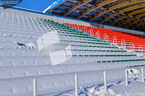 Image of Background chairs at stadium , winter