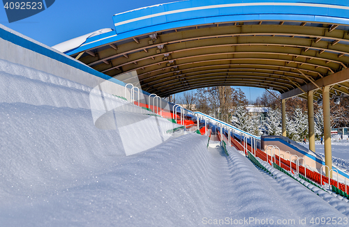 Image of Background chairs at stadium , winter