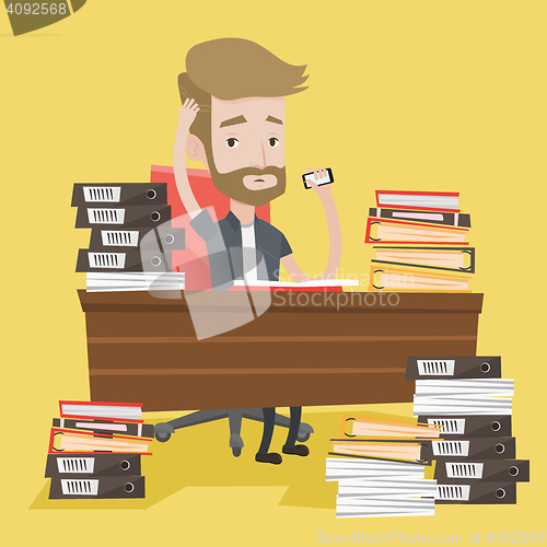 Image of Despair man working in office vector illustration.