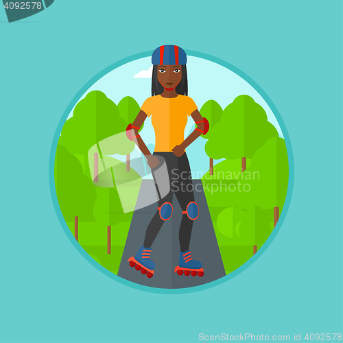 Image of Sporty woman on roller-skates vector illustration.