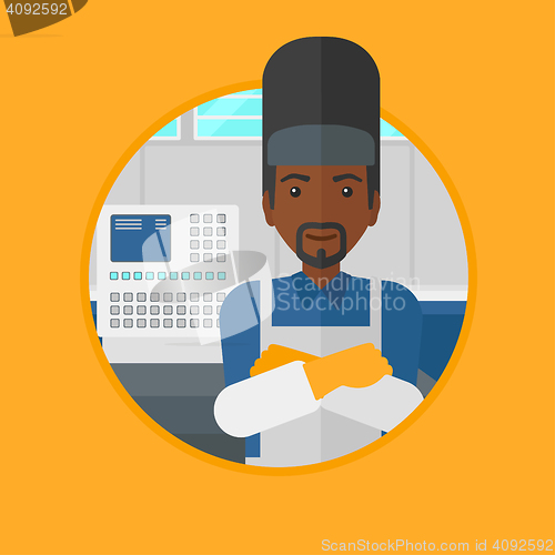 Image of Confident smiling welder vector illustration.