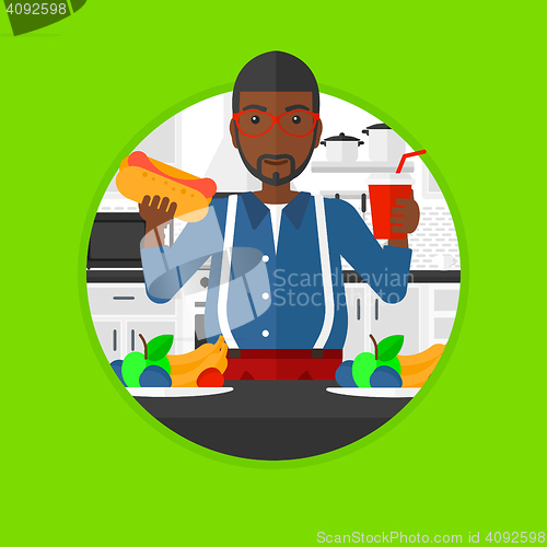 Image of Man eating fast food vector illustration.