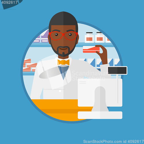 Image of Pharmacist showing some medicine.