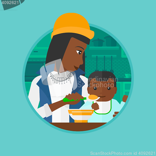 Image of Mother feeding baby vector illustration.