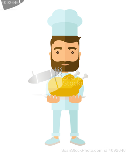 Image of Chef presenting a tasty cooked turkey.